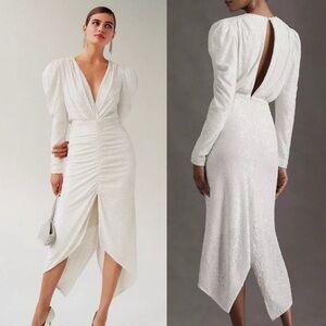 Ronny Kobo Astrid Ruched Sequins Dress in White